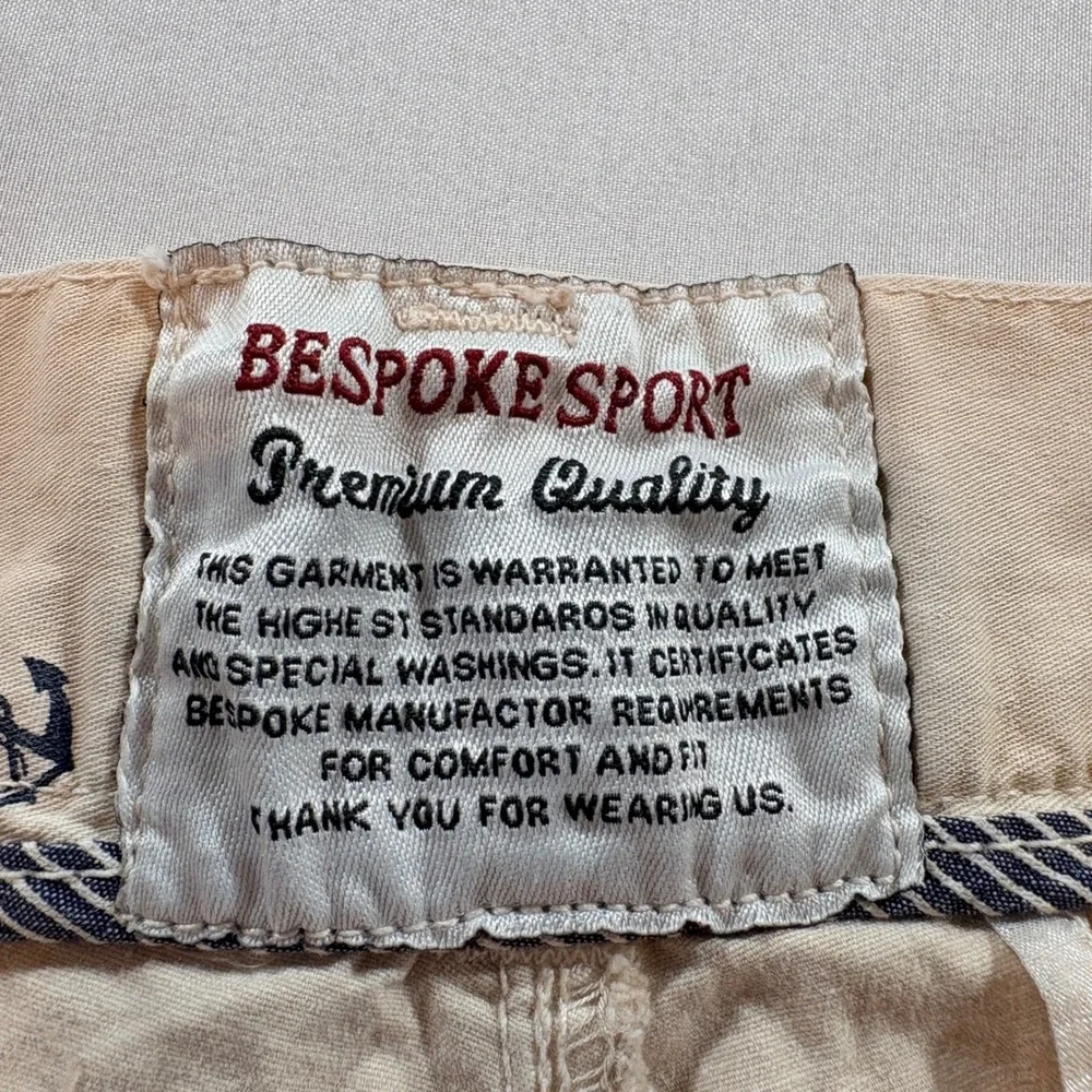 Bespoke Sport Anchor Print Chino Shorts Men 32 Tan Nautical Cotton Summer Casual